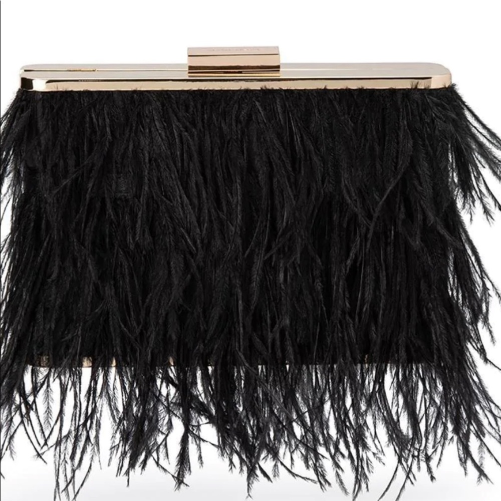 OLGA BERG ESTELLE BLACK FEATHER BAG